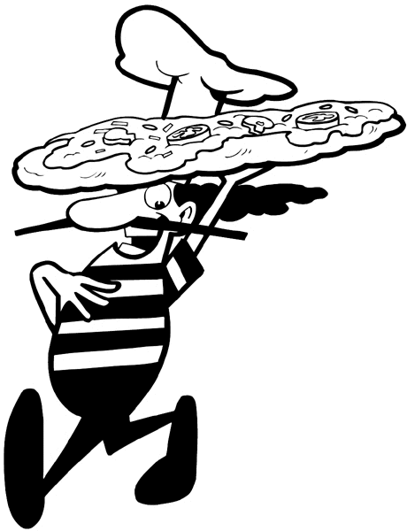 Cook carrying large pizza vinyl decal. Customize on line.  Restaurants Bars Hotels 079-0394